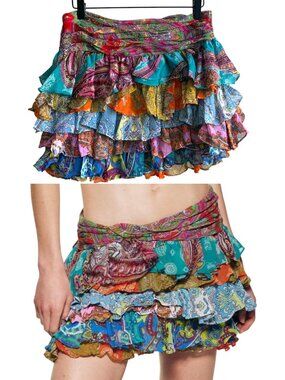 Viral Zara Mini Ruffled Patchwork Ruffle Tiered Skirt Blogger Favorite XS